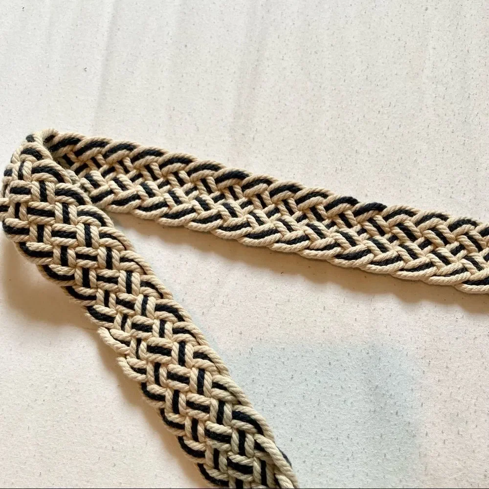 MACRAME Boho Gypsy Hippie Belt with Cords Waist Navy Blue Beige 36 inches